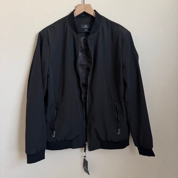 NWT Michael Strahan Mens Black Bomber Zip Jacket Cuffed Pockets Size Large Top - Picture 1 of 9